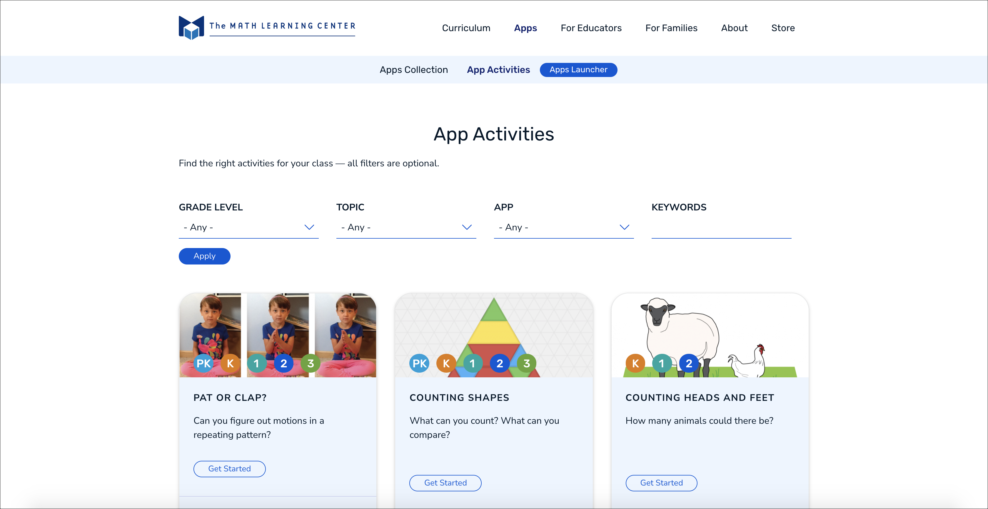 App Activities page