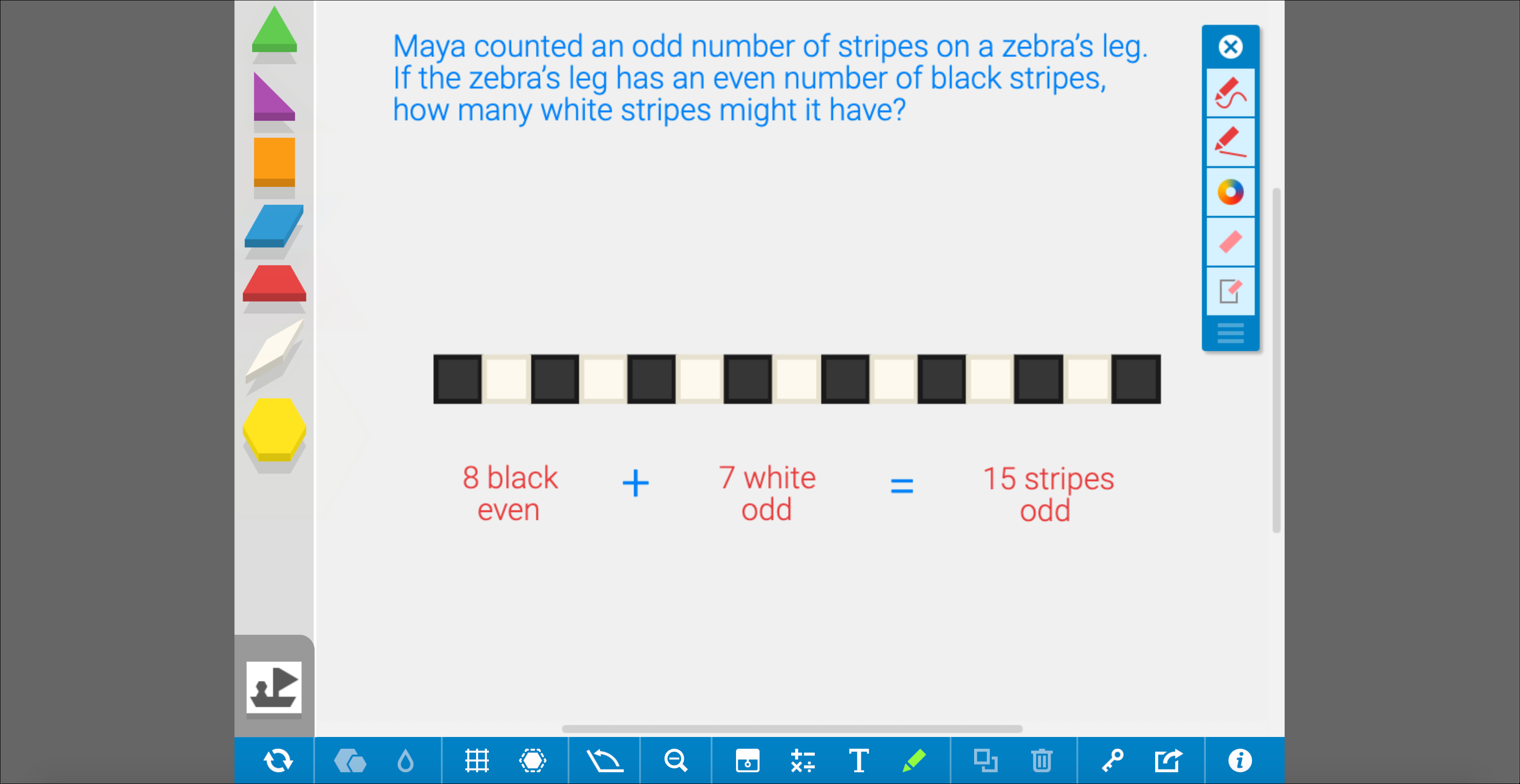 The Pattern Blocks app solving the Zebra Stripes app activity